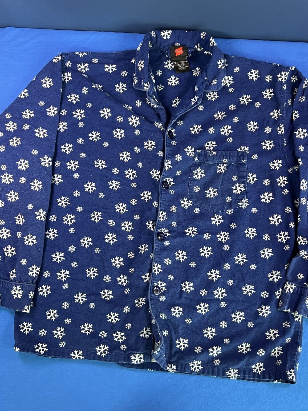 Hanes Navy Blue Flannel Snowflake Pajama Set Size Medium